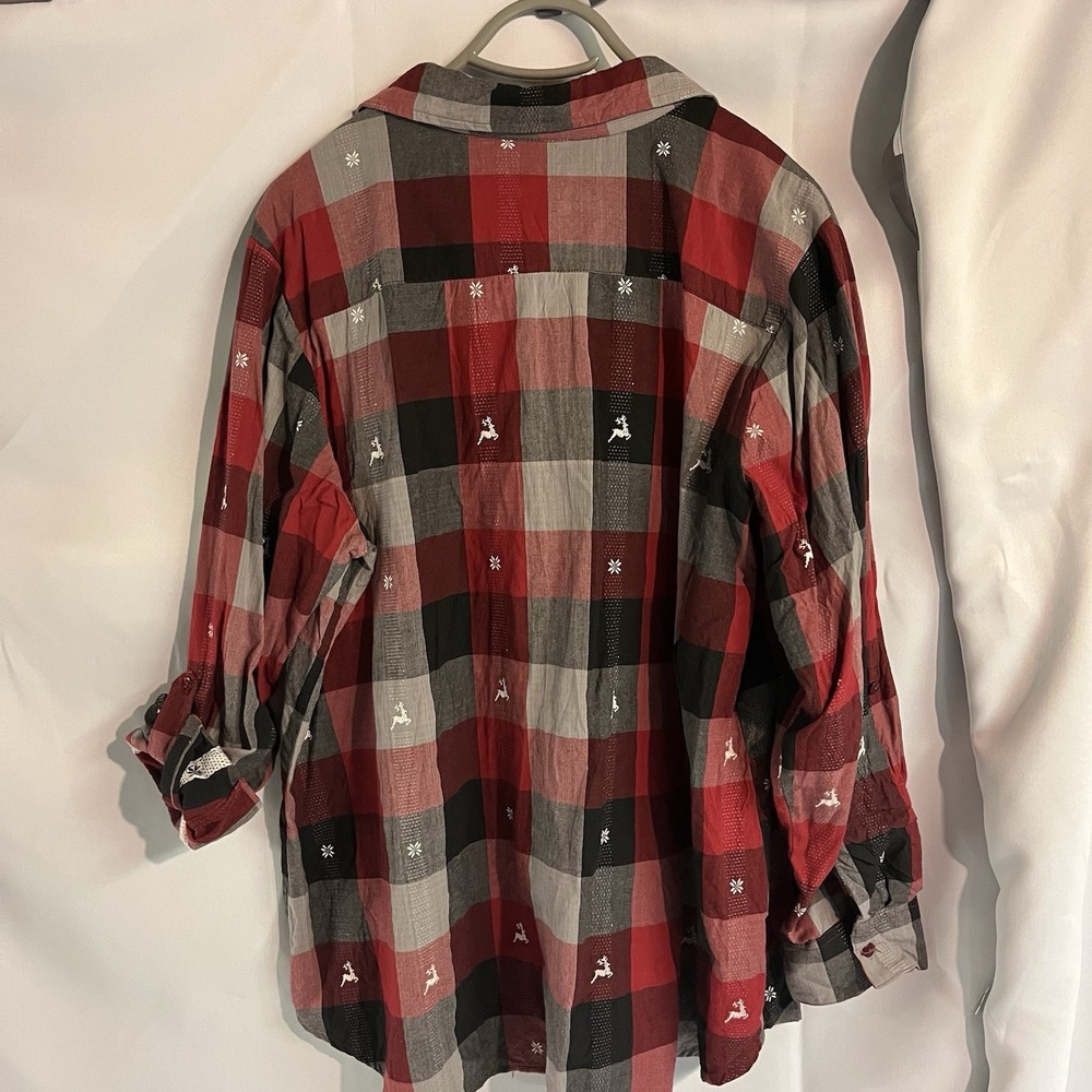 Collections‎ Inc  Reindeer And Snowflake Plaid Button Down Shirt XXL  Christmas - Picture 4 of 14